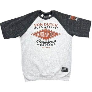 Vintage Von Dutch Mens Large Gray Fleece Sweatshirt Flying Eyeball Made In USA